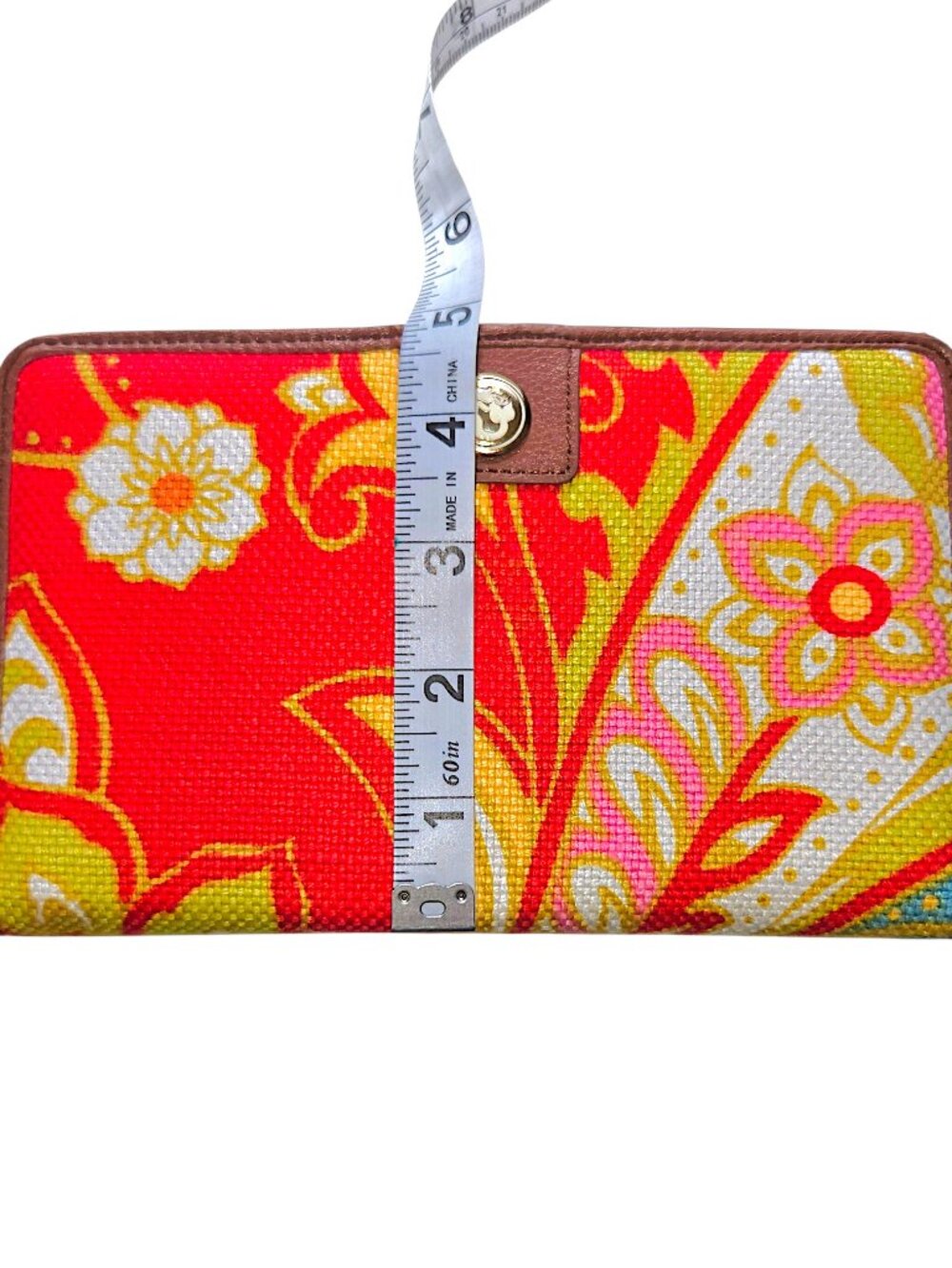 Spartina 449 Pink Paisley Floral Leather Linen Snap Wallet Cardholder Bifold - Picture 13 of 13